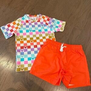 Disney Mickey Swim Set Size 8/9 Made With Magic Rash Guard + Trunks